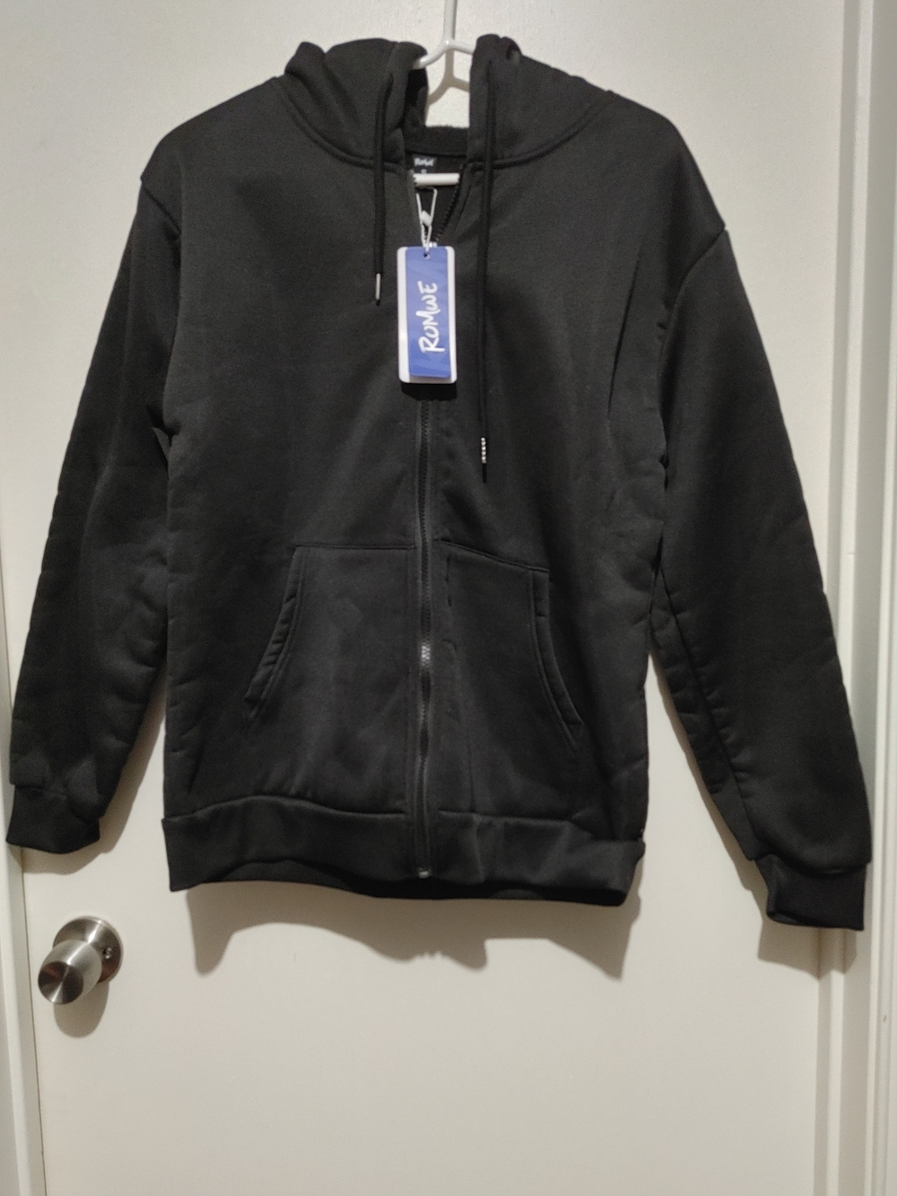 ROMWE Men's Black Zip-Up Hooded Sweatshirt